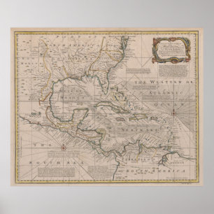 Póster Mapa de época del Caribe (1720)