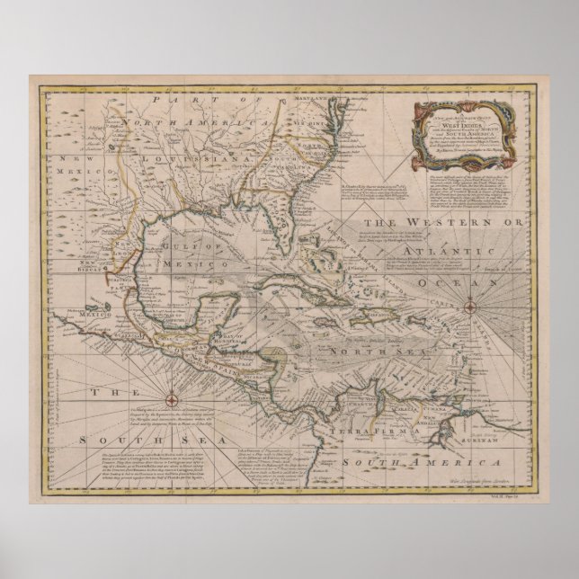 Póster Mapa de época del Caribe (1720) (Frente)