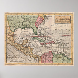 Póster Mapa de época del Caribe (1732)