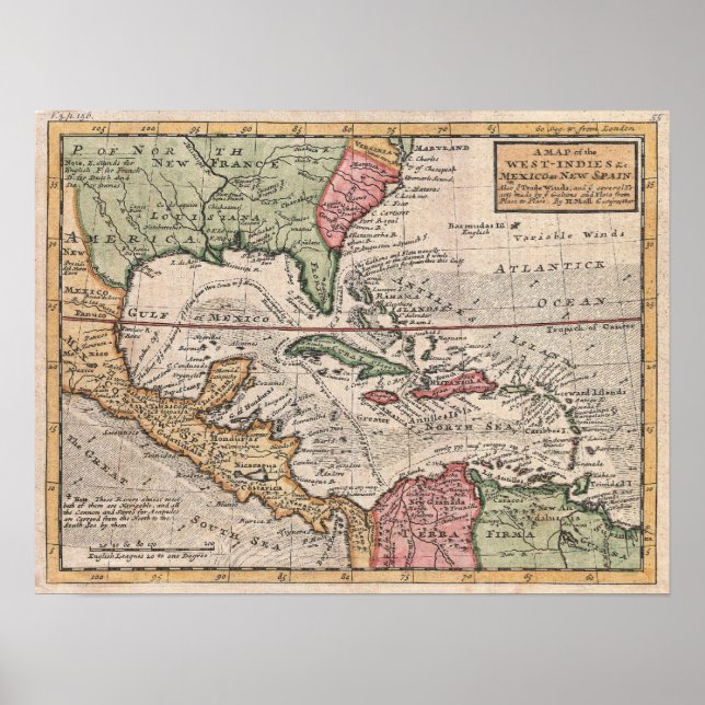 Póster Mapa de época del Caribe (1732) (Frente)