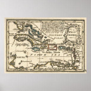 Póster Mapa de época del Caribe (1758)
