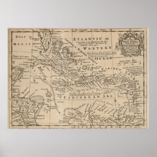 Póster Mapa de época del Caribe (1763)