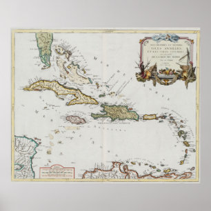 Póster Mapa de época del Caribe (1779)