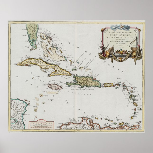 Póster Mapa de época del Caribe (1779) (Frente)