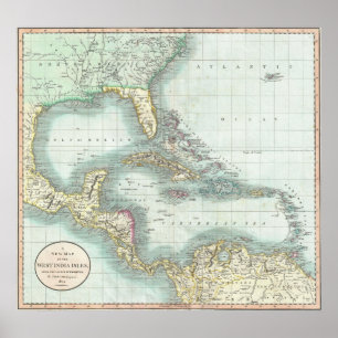 Póster Mapa de época del Caribe (1803)