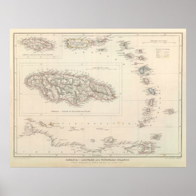Póster Mapa de época del Caribe (1848) (Frente)