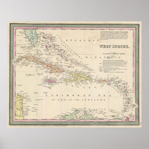 Póster Mapa de época del Caribe (1850)