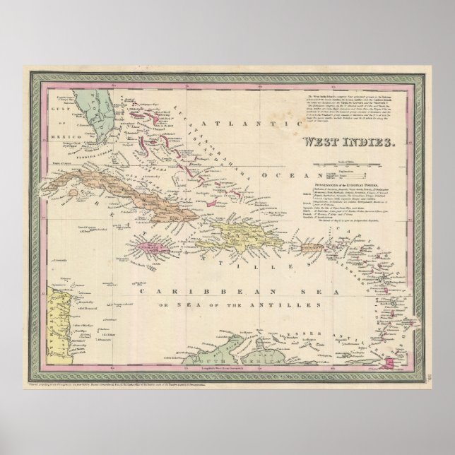 Póster Mapa de época del Caribe (1850) (Frente)