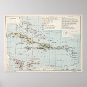 Póster Mapa de época del Caribe (1886)