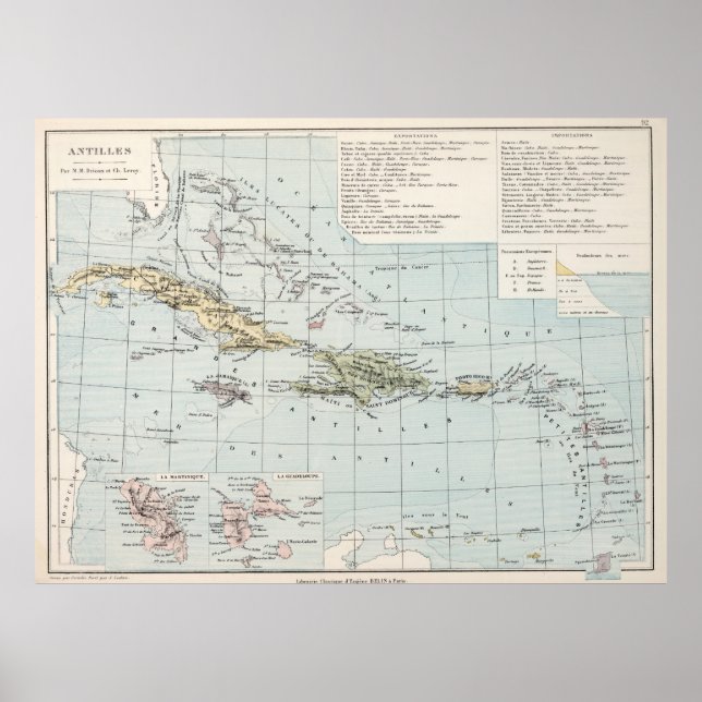 Póster Mapa de época del Caribe (1886) (Frente)