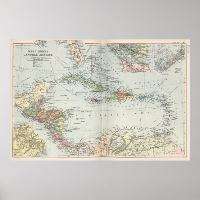 Póster Mapa de época del Caribe (1892) (Frente)