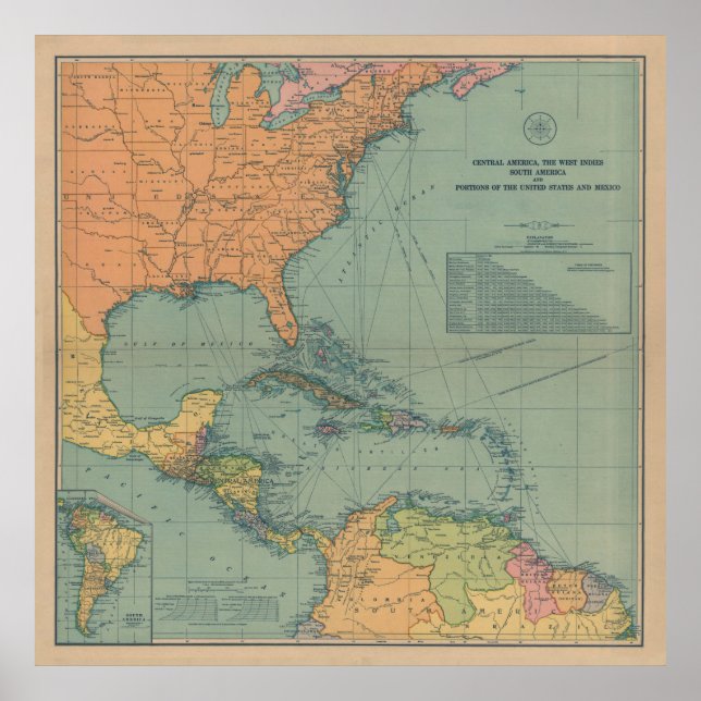 Póster Mapa de época del Caribe (1909) (Frente)