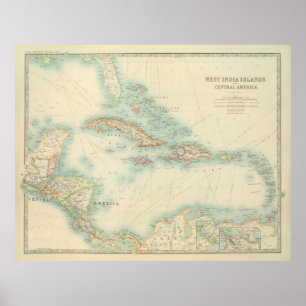 Póster Mapa de época del Caribe (1912)