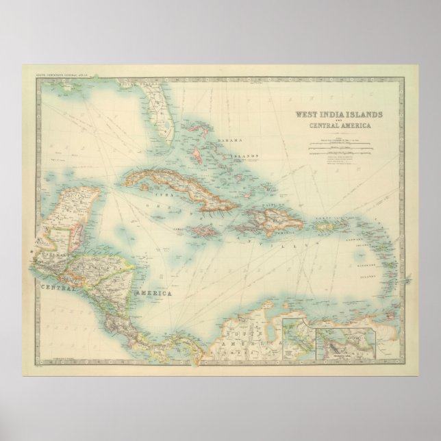 Póster Mapa de época del Caribe (1912) (Frente)