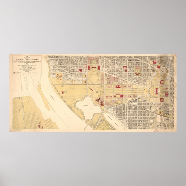 Póster Mapa de época del centro comercial Washington D.C. (Frente)