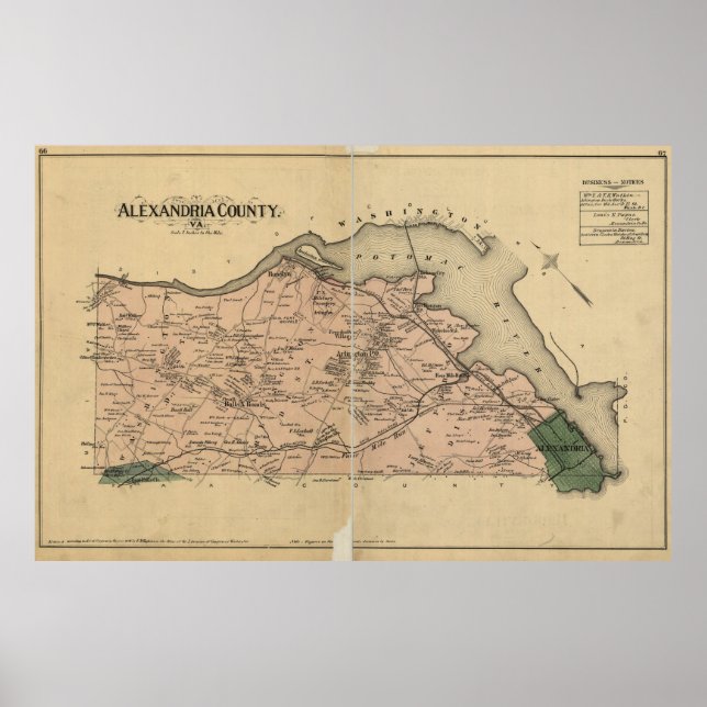 Póster Mapa de época del condado de Alejandría de Virgini (Frente)