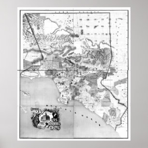 Póster Mapa de época del condado de Los Ángeles CA (1888)