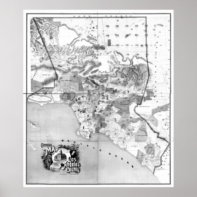 Póster Mapa de época del condado de Los Ángeles CA (1888) (Frente)