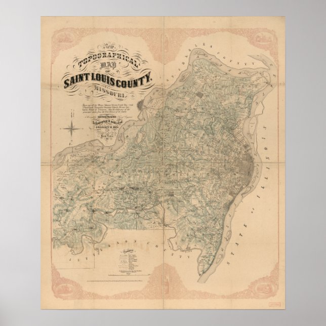 Póster Mapa de época del condado de Saint Louis (Frente)