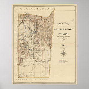 Póster Mapa de época del condado de Santa Fe NM (1883)