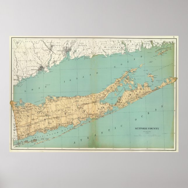 Póster Mapa de época del condado de Suffolk NY (1895) (Frente)