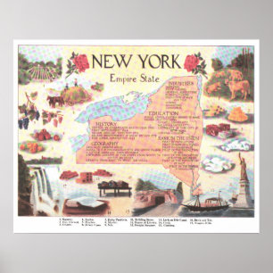 Póster Mapa de época del estado de Nueva York (1912)