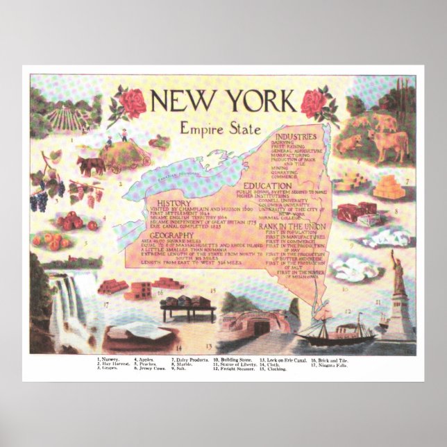 Póster Mapa de época del estado de Nueva York (1912) (Frente)