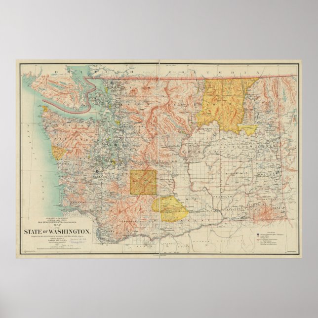 Póster Mapa de época del estado de Washington (1897) (Frente)