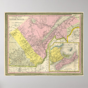 Póster Mapa de época del este de Canadá (1850)