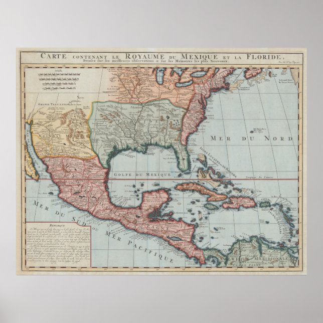 Póster Mapa de época del Golfo de México (1732) (Frente)