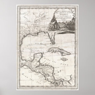 Póster Mapa de época del Golfo de México (1798)