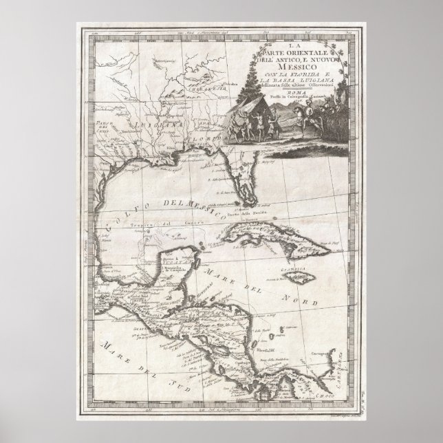 Póster Mapa de época del Golfo de México (1798) (Frente)