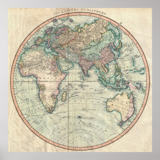 Póster Mapa de época del hemisferio oriental (1801) (Frente)