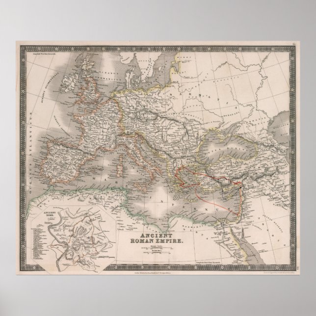 Póster Mapa de época del Imperio Romano (1836) (Frente)