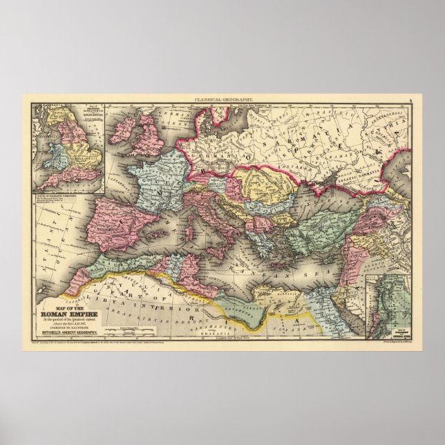 Póster Mapa de época del Imperio Romano (1873) (Frente)