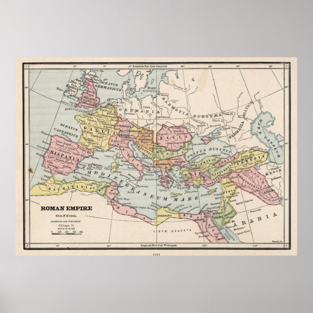 Póster Mapa de época del Imperio Romano (1882) (Frente)