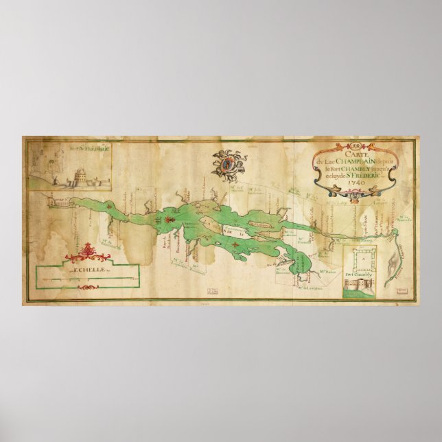 Póster Mapa de época del lago Champlain (1740) (Frente)