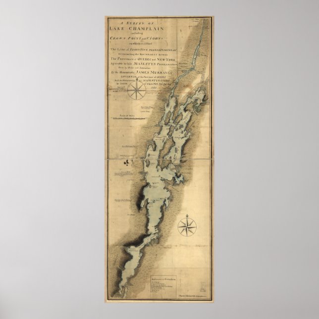 Póster Mapa de época del lago Champlain (1865) (Frente)