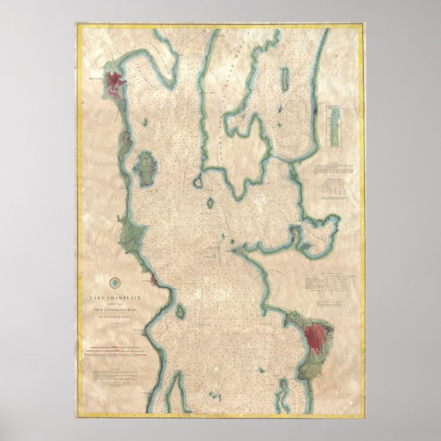 Póster Mapa de época del lago Champlain (1874) (Frente)
