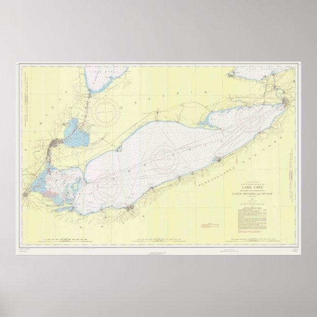 Póster Mapa de época del lago Erie (1955) (Frente)