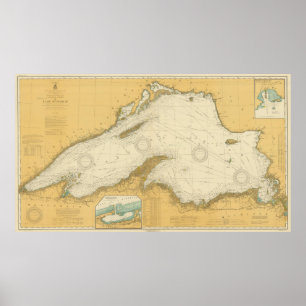 Póster Mapa de época del lago Superior (1832)