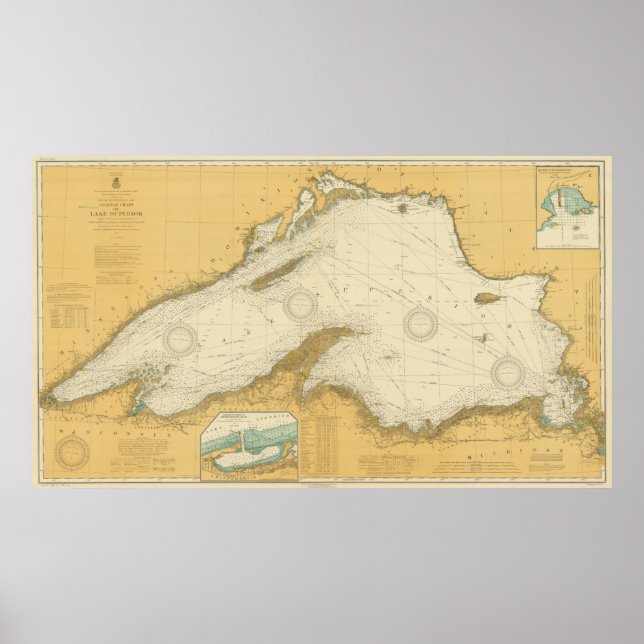 Póster Mapa de época del lago Superior (1832) (Frente)
