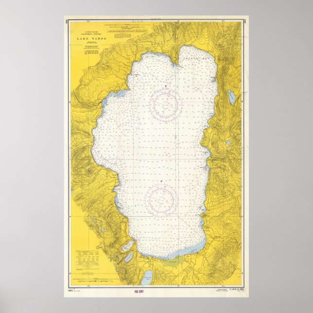 Póster Mapa de época del lago Tahoe (1965) (Frente)