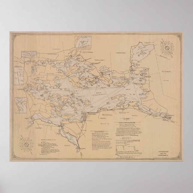 Póster Mapa de época del lago Winnipesaukee (1907) (Frente)