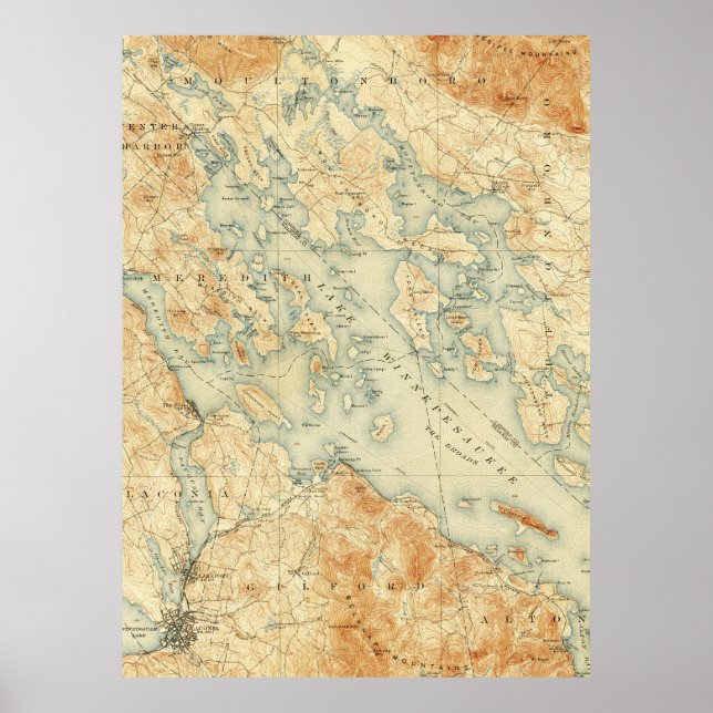 Póster Mapa de época del lago Winnipesaukee (1907) (Frente)