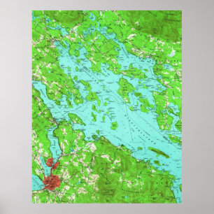Póster Mapa de época del lago Winnipesaukee (1956)