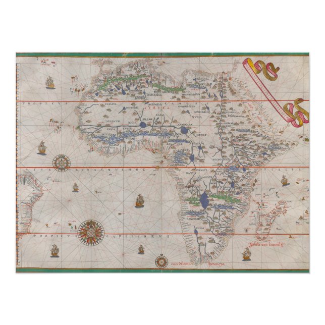 Póster Mapa de época del Manuscrito Africano Atlas 1587 (Anverso)