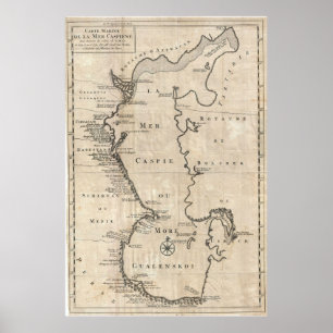 Póster Mapa de época del mar Caspio (1730)