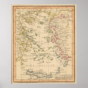 Póster Mapa de época del mar Egeo (1835)