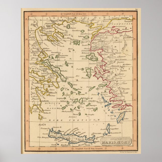 Póster Mapa de época del mar Egeo (1835) (Frente)